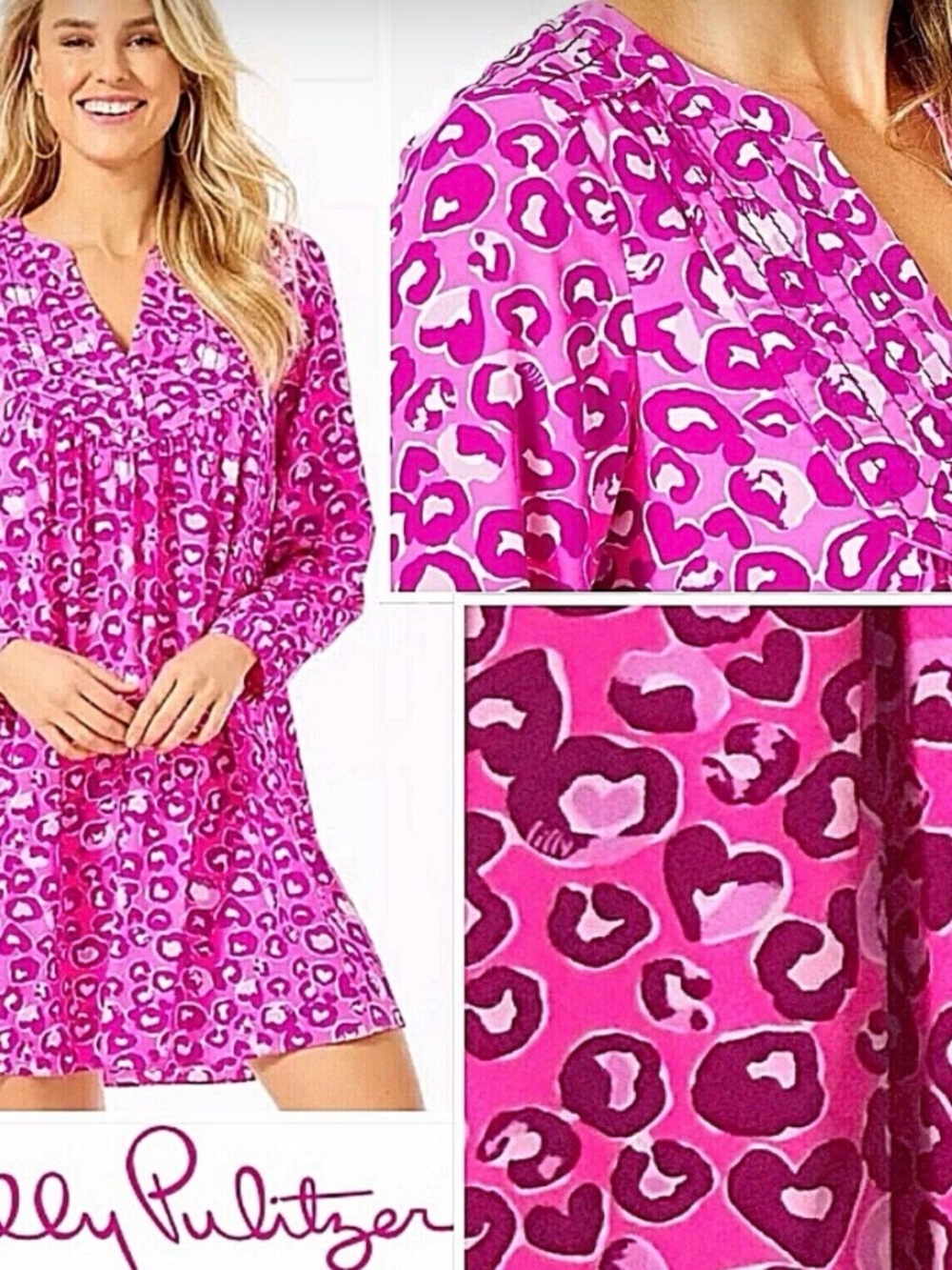 Lilly Pulitzer Hot Pink Leopard-Print V-Neck Mini Dress